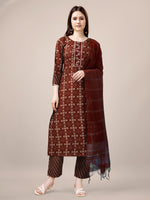 Thumbnail for Malishka Women's Maroon Rayon Embroidered Straight Kurta Pant With Dupatta - Distacart
