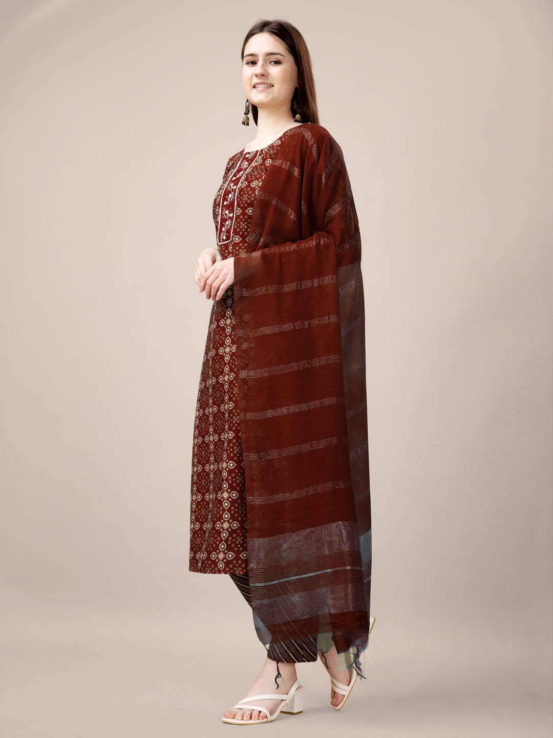 Malishka Women's Maroon Rayon Embroidered Straight Kurta Pant With Dupatta - Distacart