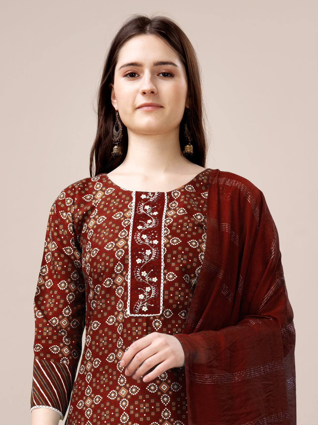 Malishka Women's Maroon Rayon Embroidered Straight Kurta Pant With Dupatta - Distacart