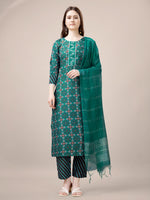 Thumbnail for Malishka Women's Rama Rayon Embroidered Straight Kurta Pant With Dupatta - Distacart