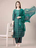 Thumbnail for Malishka Women's Rama Rayon Embroidered Straight Kurta Pant With Dupatta - Distacart