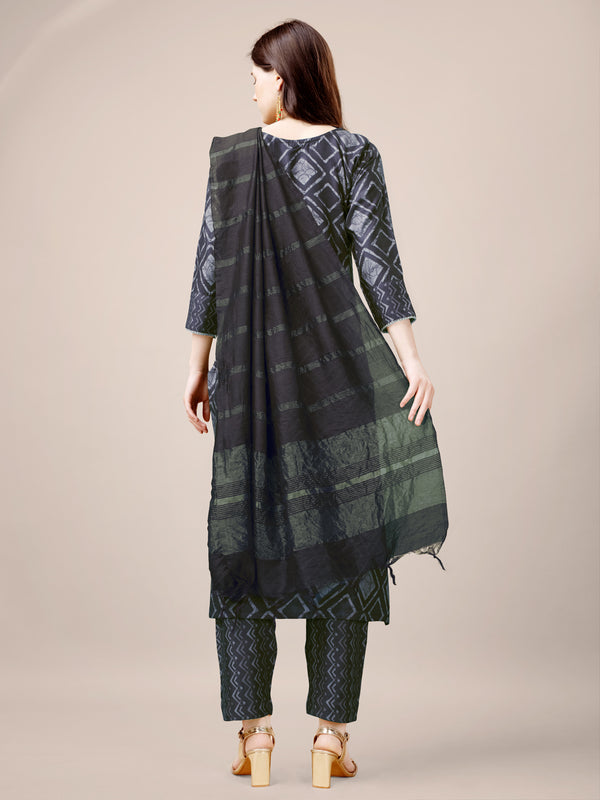 Malishka Women's Grey Rayon Embroidered Straight Kurta Pant With Dupatta - Distacart
