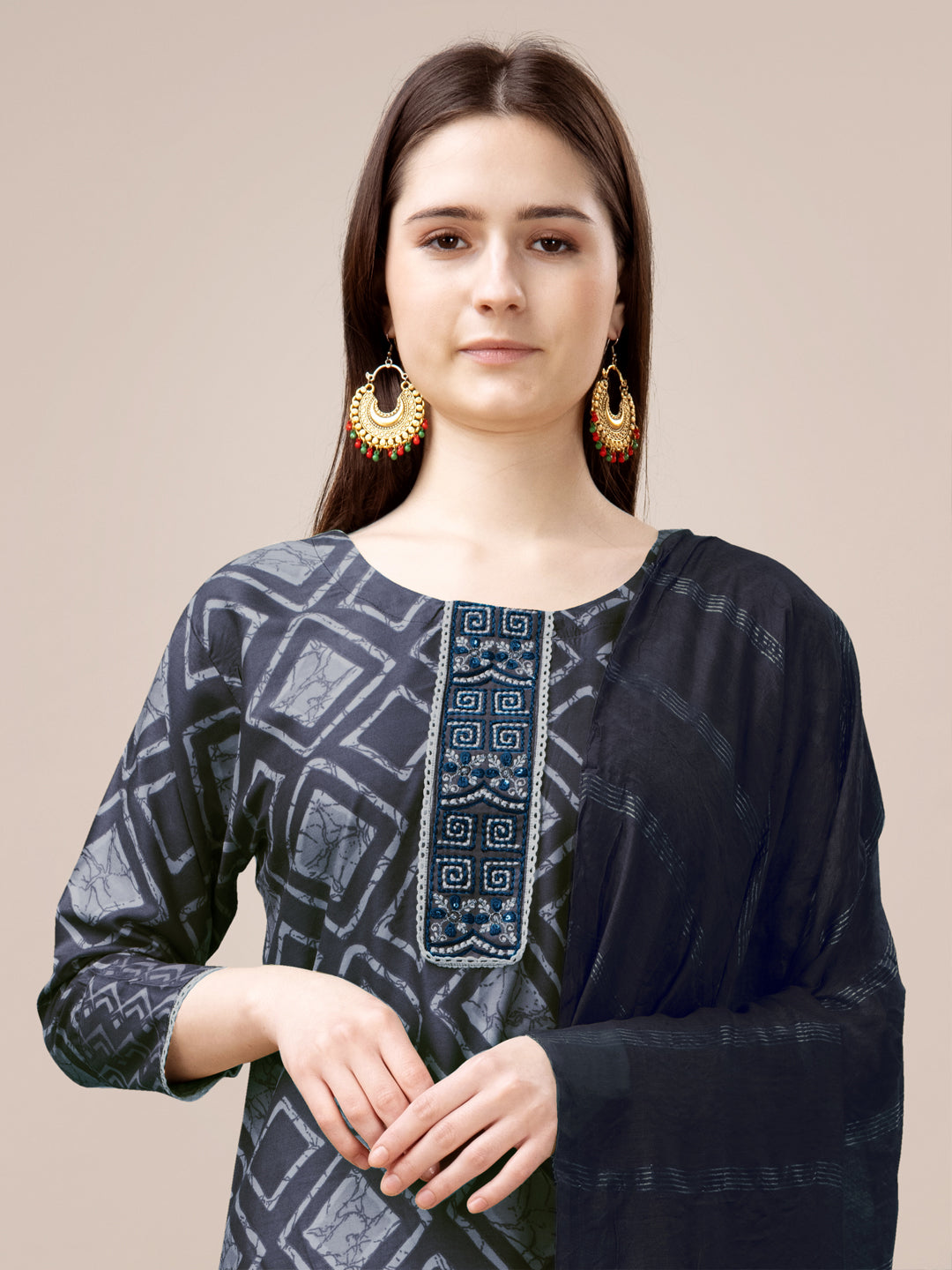 Malishka Women's Grey Rayon Embroidered Straight Kurta Pant With Dupatta - Distacart