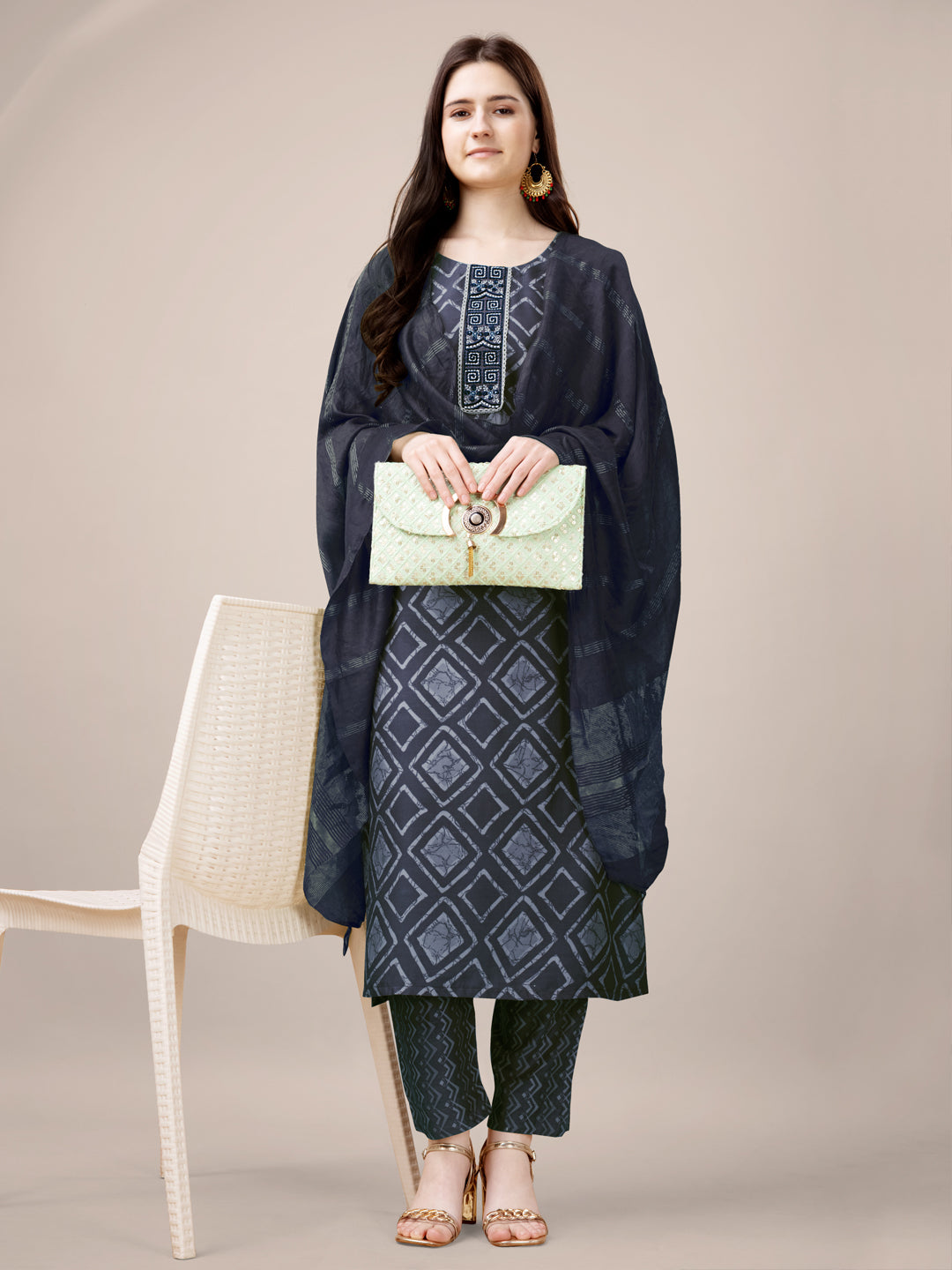 Malishka Women's Grey Rayon Embroidered Straight Kurta Pant With Dupatta - Distacart