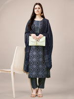 Thumbnail for Malishka Women's Grey Rayon Embroidered Straight Kurta Pant With Dupatta - Distacart