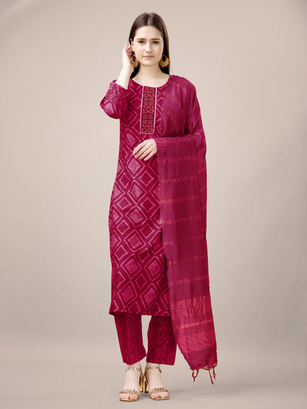 Malishka Women's Pink Rayon Embroidered Straight Kurta Pant With Dupatta - Distacart