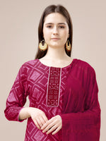 Thumbnail for Malishka Women's Pink Rayon Embroidered Straight Kurta Pant With Dupatta - Distacart