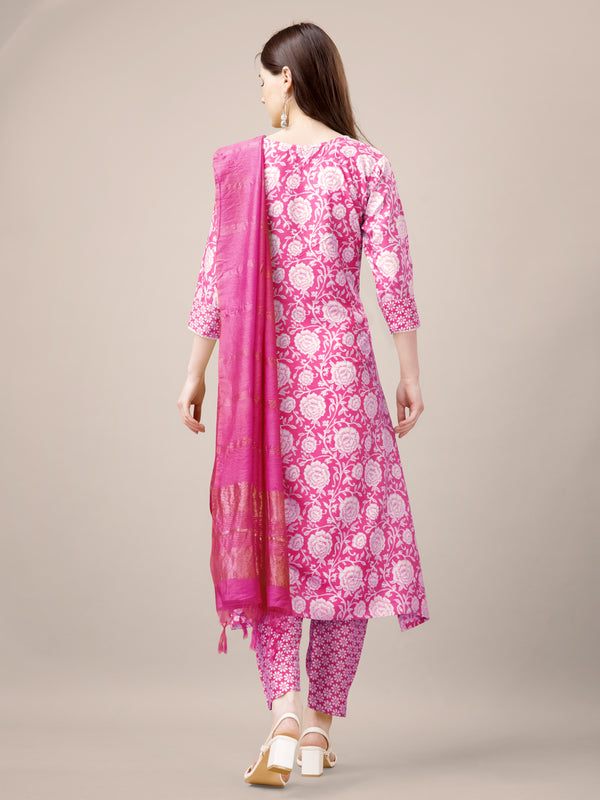 Malishka Women's Pink Rayon Embroidered Straight Kurta Pant With Dupatta - Distacart