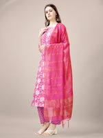 Thumbnail for Malishka Women's Pink Rayon Embroidered Straight Kurta Pant With Dupatta - Distacart