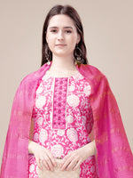 Thumbnail for Malishka Women's Pink Rayon Embroidered Straight Kurta Pant With Dupatta - Distacart