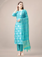 Thumbnail for Malishka Women's Sky Blue Rayon Embroidered Straight Kurta Pant With Dupatta - Distacart