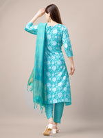 Thumbnail for Malishka Women's Sky Blue Rayon Embroidered Straight Kurta Pant With Dupatta - Distacart