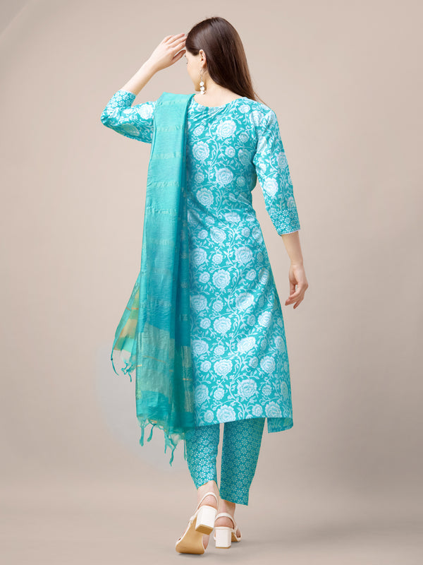 Malishka Women's Sky Blue Rayon Embroidered Straight Kurta Pant With Dupatta - Distacart