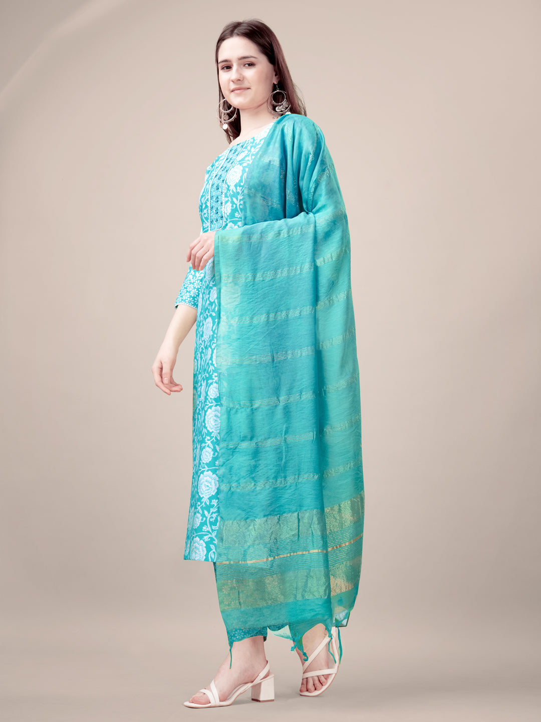 Malishka Women's Sky Blue Rayon Embroidered Straight Kurta Pant With Dupatta - Distacart