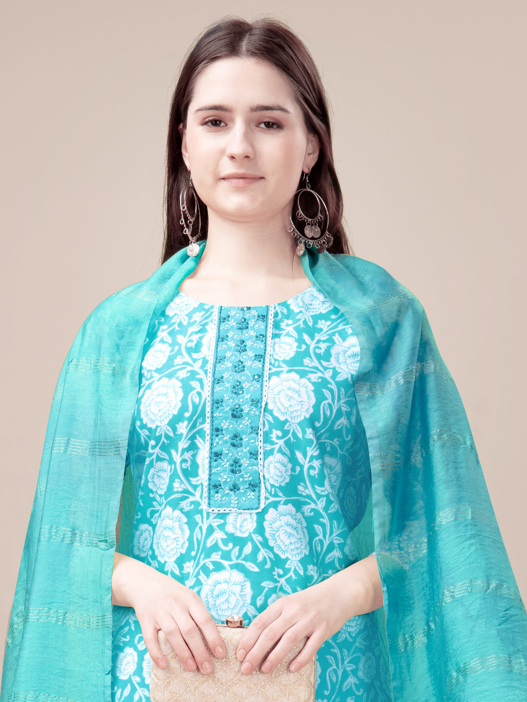 Malishka Women's Sky Blue Rayon Embroidered Straight Kurta Pant With Dupatta - Distacart
