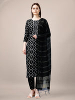 Thumbnail for Malishka Women's Black Rayon Embroidered Straight Kurta Pant With Dupatta - Distacart