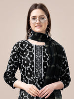 Thumbnail for Malishka Women's Black Rayon Embroidered Straight Kurta Pant With Dupatta - Distacart