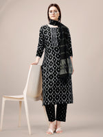 Thumbnail for Malishka Women's Black Rayon Embroidered Straight Kurta Pant With Dupatta - Distacart
