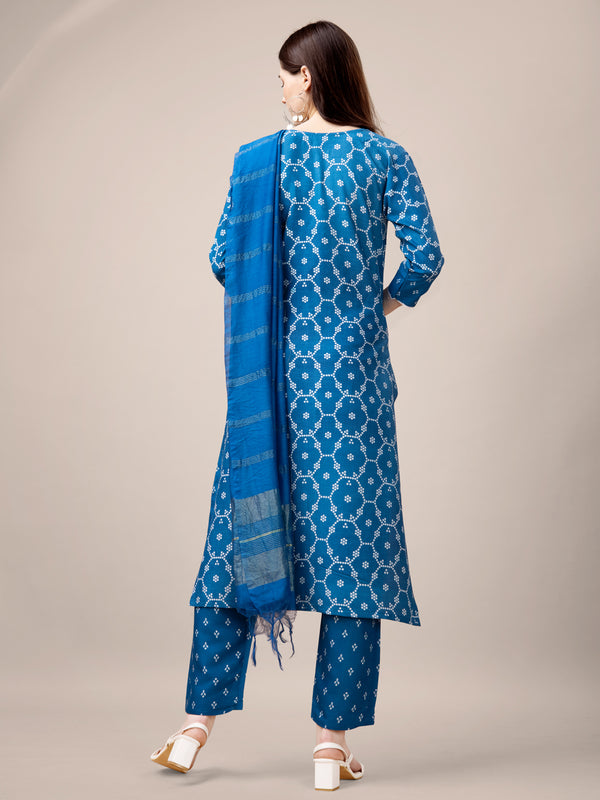 Malishka Women's Blue Rayon Embroidered Straight Kurta Pant With Dupatta - Distacart