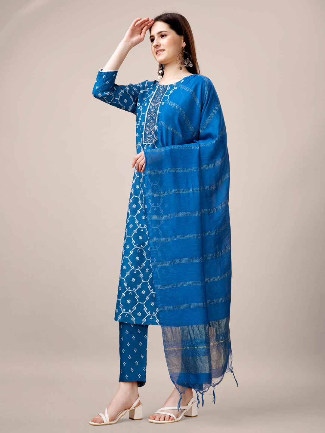 Malishka Women's Blue Rayon Embroidered Straight Kurta Pant With Dupatta - Distacart