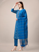 Thumbnail for Malishka Women's Blue Rayon Embroidered Straight Kurta Pant With Dupatta - Distacart