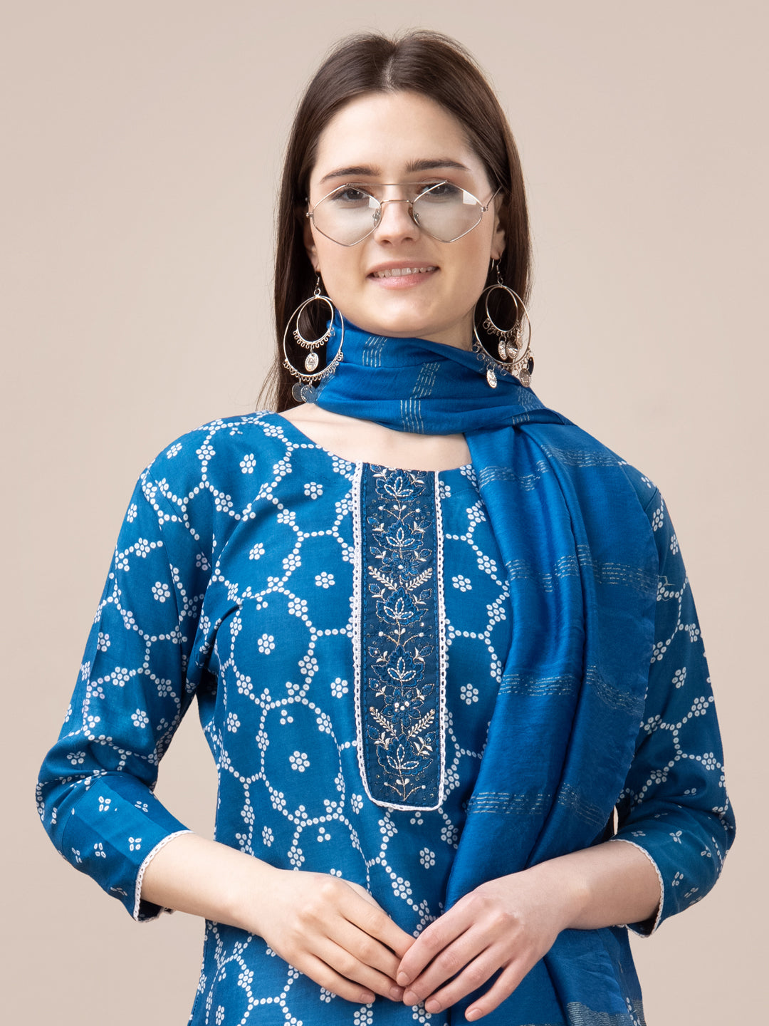 Malishka Women's Blue Rayon Embroidered Straight Kurta Pant With Dupatta - Distacart