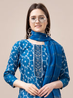 Thumbnail for Malishka Women's Blue Rayon Embroidered Straight Kurta Pant With Dupatta - Distacart