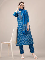 Thumbnail for Malishka Women's Blue Rayon Embroidered Straight Kurta Pant With Dupatta - Distacart