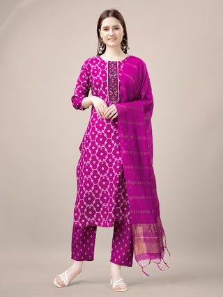 Malishka Women's Pink Rayon Embroidered Straight Kurta Pant With Dupatta - Distacart