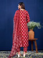 Thumbnail for Malishka Women's Maroon Rayon Embroidered Straight Kurta Pant With Dupatta - Distacart