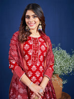 Thumbnail for Malishka Women's Maroon Rayon Embroidered Straight Kurta Pant With Dupatta - Distacart
