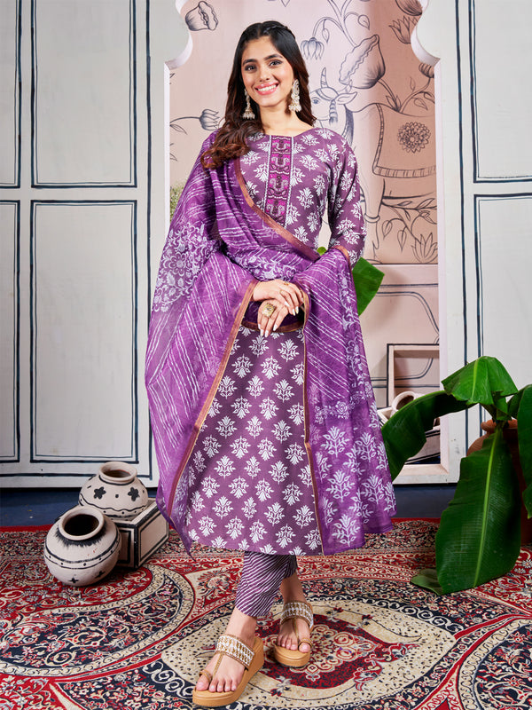 Malishka Women's Purple Rayon Embroidered Straight Kurta Pant With Dupatta - Distacart