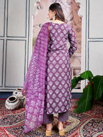 Thumbnail for Malishka Women's Purple Rayon Embroidered Straight Kurta Pant With Dupatta - Distacart