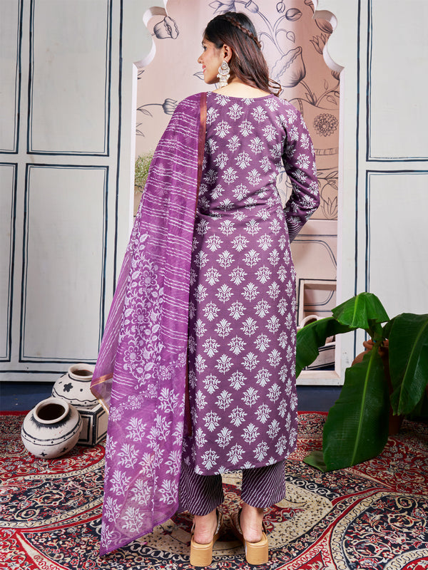 Malishka Women's Purple Rayon Embroidered Straight Kurta Pant With Dupatta - Distacart