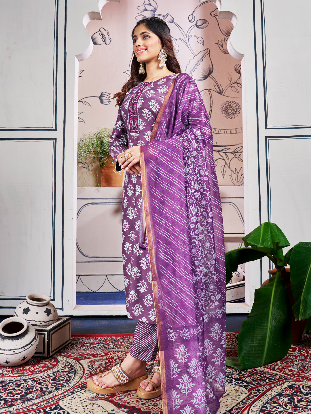 Malishka Women's Purple Rayon Embroidered Straight Kurta Pant With Dupatta - Distacart