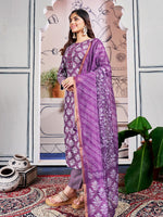 Thumbnail for Malishka Women's Purple Rayon Embroidered Straight Kurta Pant With Dupatta - Distacart