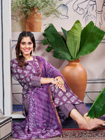 Thumbnail for Malishka Women's Purple Rayon Embroidered Straight Kurta Pant With Dupatta - Distacart