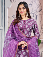 Thumbnail for Malishka Women's Purple Rayon Embroidered Straight Kurta Pant With Dupatta - Distacart