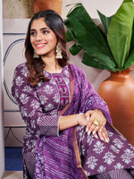 Thumbnail for Malishka Women's Purple Rayon Embroidered Straight Kurta Pant With Dupatta - Distacart