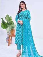 Thumbnail for Malishka Women's Sky Blue Rayon Embroidered Straight Kurta Pant With Dupatta - Distacart