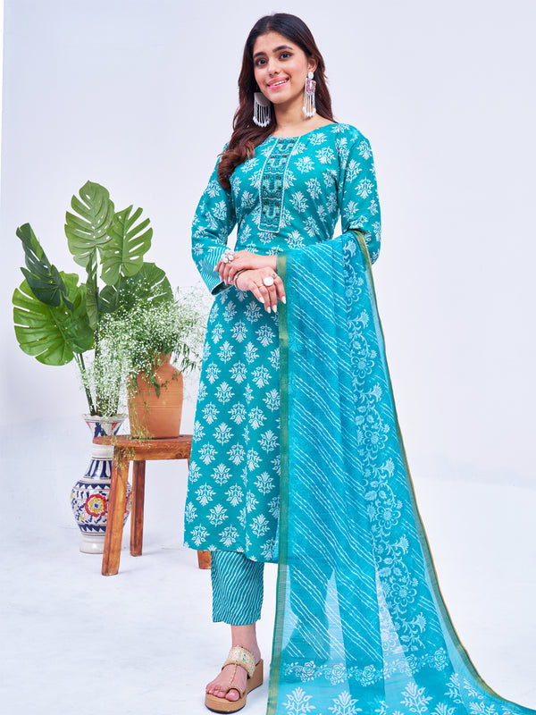 Malishka Women's Sky Blue Rayon Embroidered Straight Kurta Pant With Dupatta - Distacart
