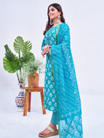 Thumbnail for Malishka Women's Sky Blue Rayon Embroidered Straight Kurta Pant With Dupatta - Distacart