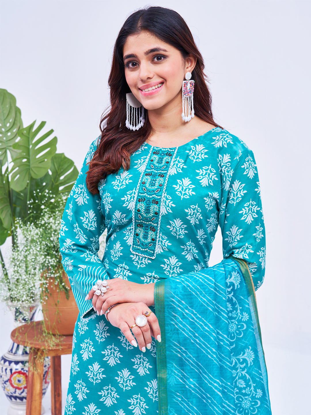Malishka Women's Sky Blue Rayon Embroidered Straight Kurta Pant With Dupatta - Distacart