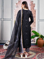 Thumbnail for Malishka Women's Black Rayon Embroidered Straight Kurta Pant With Dupatta - Distacart