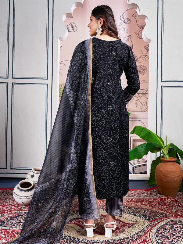 Malishka Women's Black Rayon Embroidered Straight Kurta Pant With Dupatta - Distacart