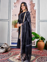 Thumbnail for Malishka Women's Black Rayon Embroidered Straight Kurta Pant With Dupatta - Distacart