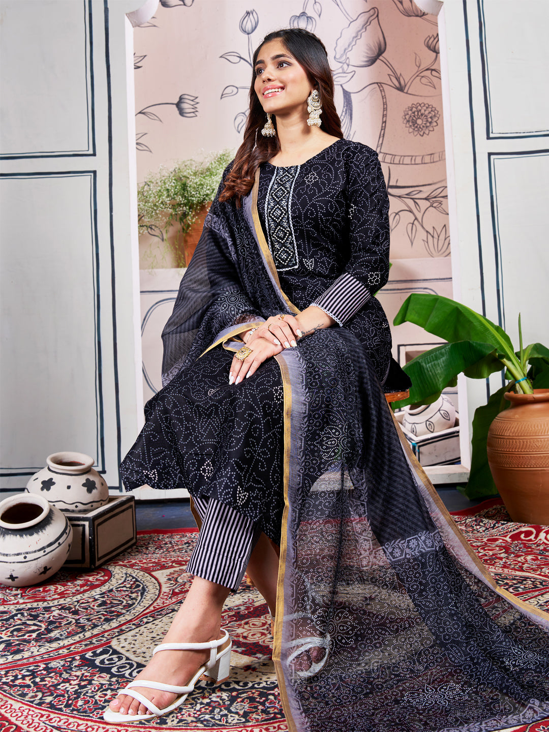 Malishka Women's Black Rayon Embroidered Straight Kurta Pant With Dupatta - Distacart
