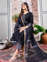 Thumbnail for Malishka Women's Black Rayon Embroidered Straight Kurta Pant With Dupatta - Distacart