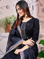 Thumbnail for Malishka Women's Black Rayon Embroidered Straight Kurta Pant With Dupatta - Distacart