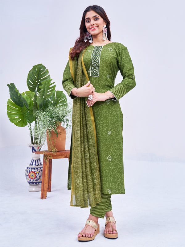 Malishka Women's Mehendi Rayon Embroidered Straight Kurta Pant With Dupatta - Distacart